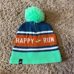Brooks Heritage Pom Run Beanie - Blue, Orange, and Green